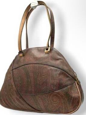 Etro Paisley Dome Leather Satchel in Brown and Tan